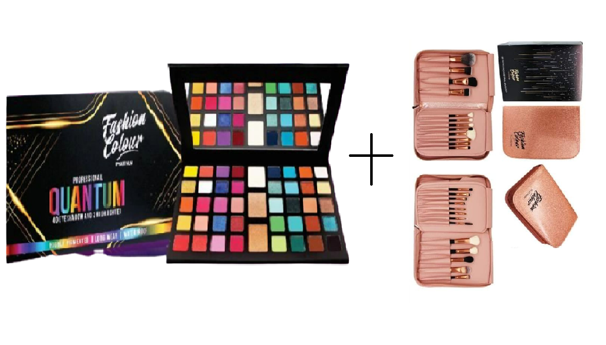 Buy Platinum Professional Quantum 40 Eyeshadow and 3 Highlighter Palette, 70g & Get 25 PIECES PROFESSIONAL BRUSH SET FREE