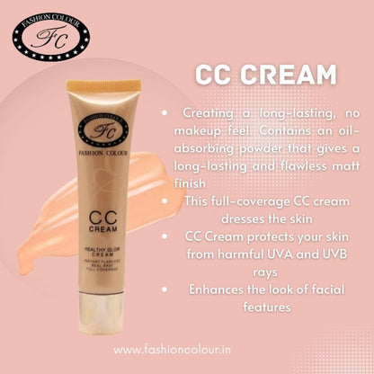 CC cream upon application, the texture melts into the skin, weightlessly concealing the appearance of imperfections and creating a long-lasting, no makeup feel. This full-coverage CC cream dresses the skin, enhances the look of facial features, and targets the appearance of fatigue. Contains an oil-absorbing powder that gives a long-lasting and flawless matt finish CC Cream protects your skin from harmful UVA and UVB rays and pollutants making your skin look healthy and your complexion naturally flawless.