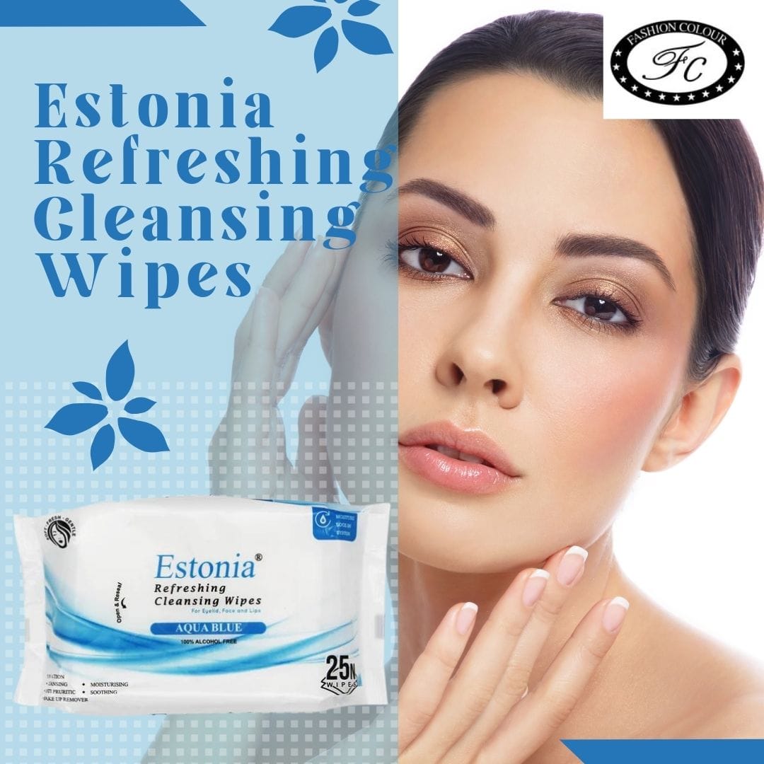 Estonia Refreshing cool wipes contain Aloe Vera, gently cleanse and remove impurities from the face, neck, and eyes. Leaving your skin feeling cool, refreshed, and thoroughly clean. 5 in 1 action and 100% Alcohol-Free Contains Aloe Vera and Vitamin E for deep cleansing