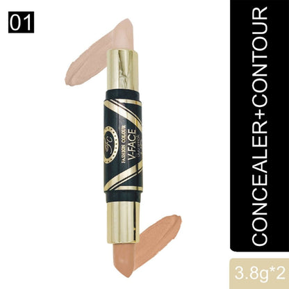 An invaluable two-in-one contouring crayon, You can gently dab the darker shade along the hallows of the cheeks and along the jawline while the other end is the concealer The full coverage concealer effortlessly camouflages uneven skin tone, redness, pigmentation marks, blemishes, and dark circles. It blends seamlessly for a flawless and natural finish Benefit: moisturizer, waterproof/water-resistant, concealer, natural.